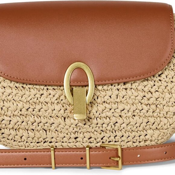 Handbags - Elegant Women's Raffia Crossbody Flap Bag with Adjustable Strap and Metal Lock
